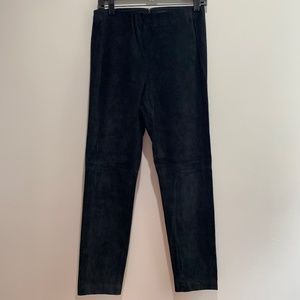 Theory Navalane L Stretch Hide Suede Black Pants Sz 10 lamb leather Large chic